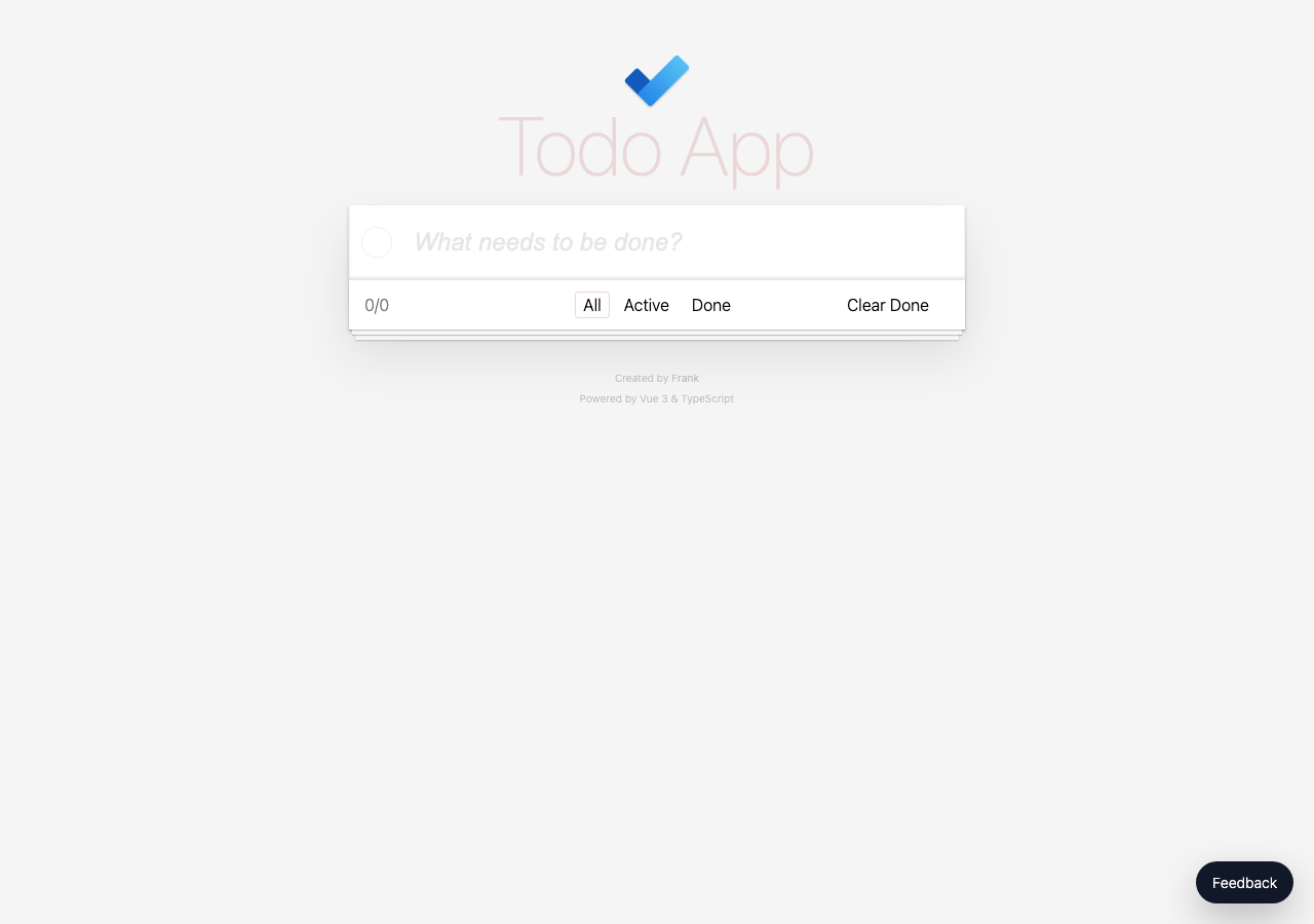 Vue Todoデモにfeedbackボタンを表示した画面