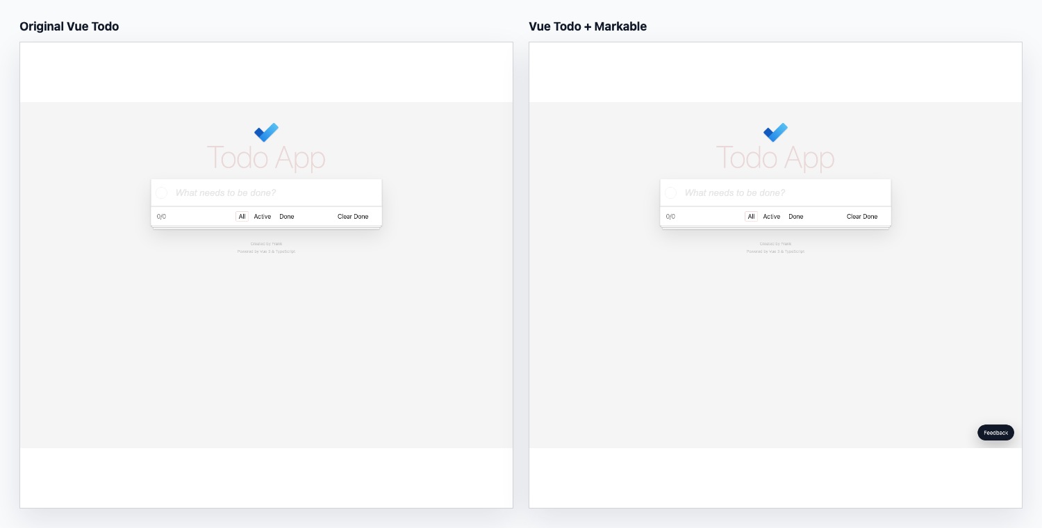 オリジナルのVue TodoデモとMarkableを追加したVue Todoデモの比較